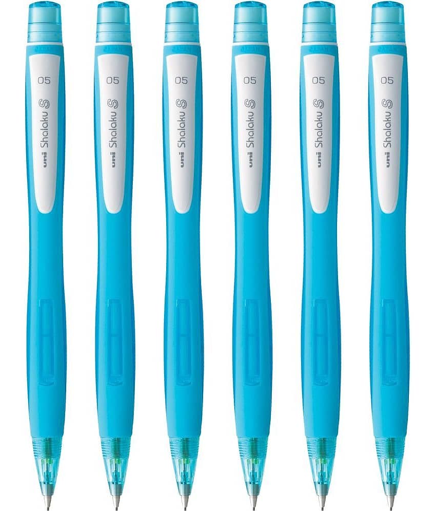 Uni-Ball Shalaku M7-228 0.7Mm Built In Eraser (Blue Body) Mechanical Pencil (Pack Of 6, Blue)