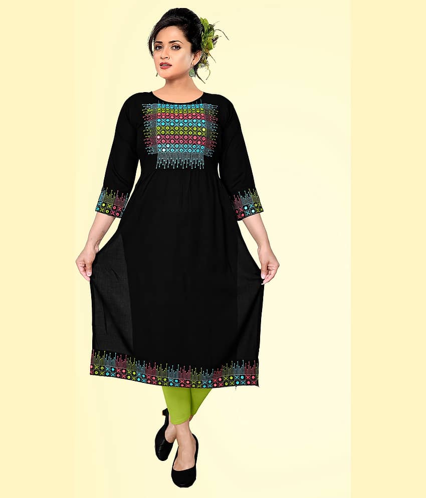 HAYA - Black Rayon Women's Straight Kurti ( Pack of 1 )