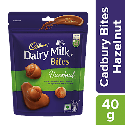 Cadbury Dairy Milk Dairy Milk Bites - Hazelnut, Roasted & Chocolate Coated, Rich & Luscious Dessert, 40 g