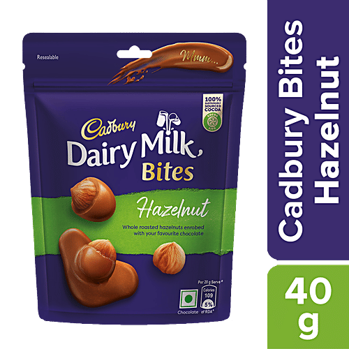 Cadbury Dairy Milk Dairy Milk Bites - Hazelnut, Roasted & Chocolate Coated, Rich & Luscious Dessert, 40 g