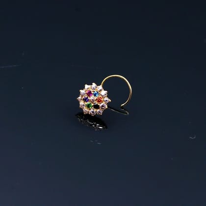 18kt yellow gold handmade fabulous multi color stone cubic zircon nose stud,excellent women girls daily use jewelry from Rajasthan gnp15