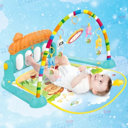 MM Toys Baby Play Mat Gym & Fitness Rack with Hanging Rattles, Lights & Musical Keyboard Mat - Convertible Piano for 0-12 Months Baby