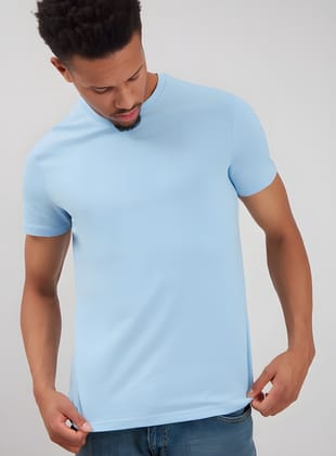 Sky Blue Regular Fit Premium Cotton T shirt-S