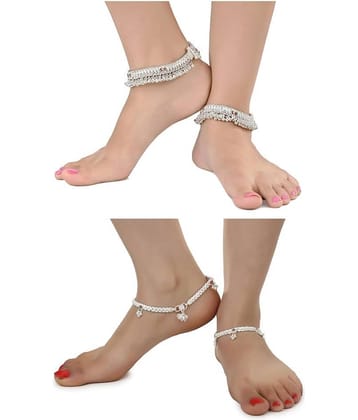 AanyaCentric - Silver Anklets ( Pack of 4 )