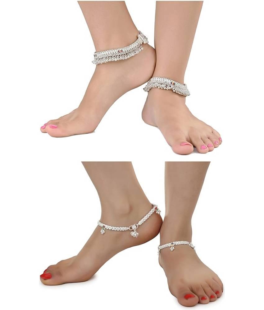 AanyaCentric - Silver Anklets ( Pack of 4 )