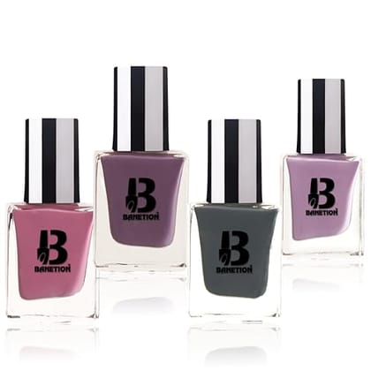 BANETION Nail Polish Combo Pack of 4 |Long Lasting Stay Non UV - Gel Finish Chip Resistant | Seaweed Enriched Formula| Cruelty and Toxic Free| 9ml BANETION Nail Polish Combo Pack of 4 |Long Lasting Stay Non UV - Gel Finish Chip Resistant | Seaweed Enriched Formula| Cruelty and Toxic Free| 9ml