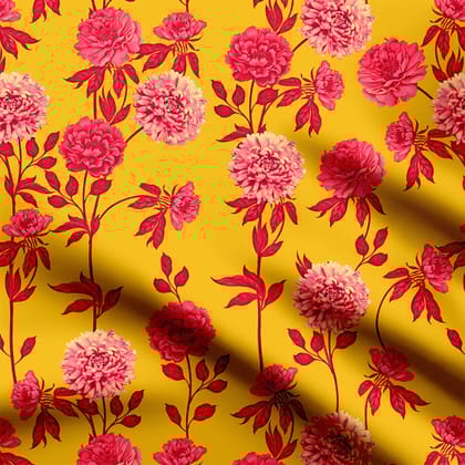 Pomegranate  Branch Leaves Natural Crepe Fabric