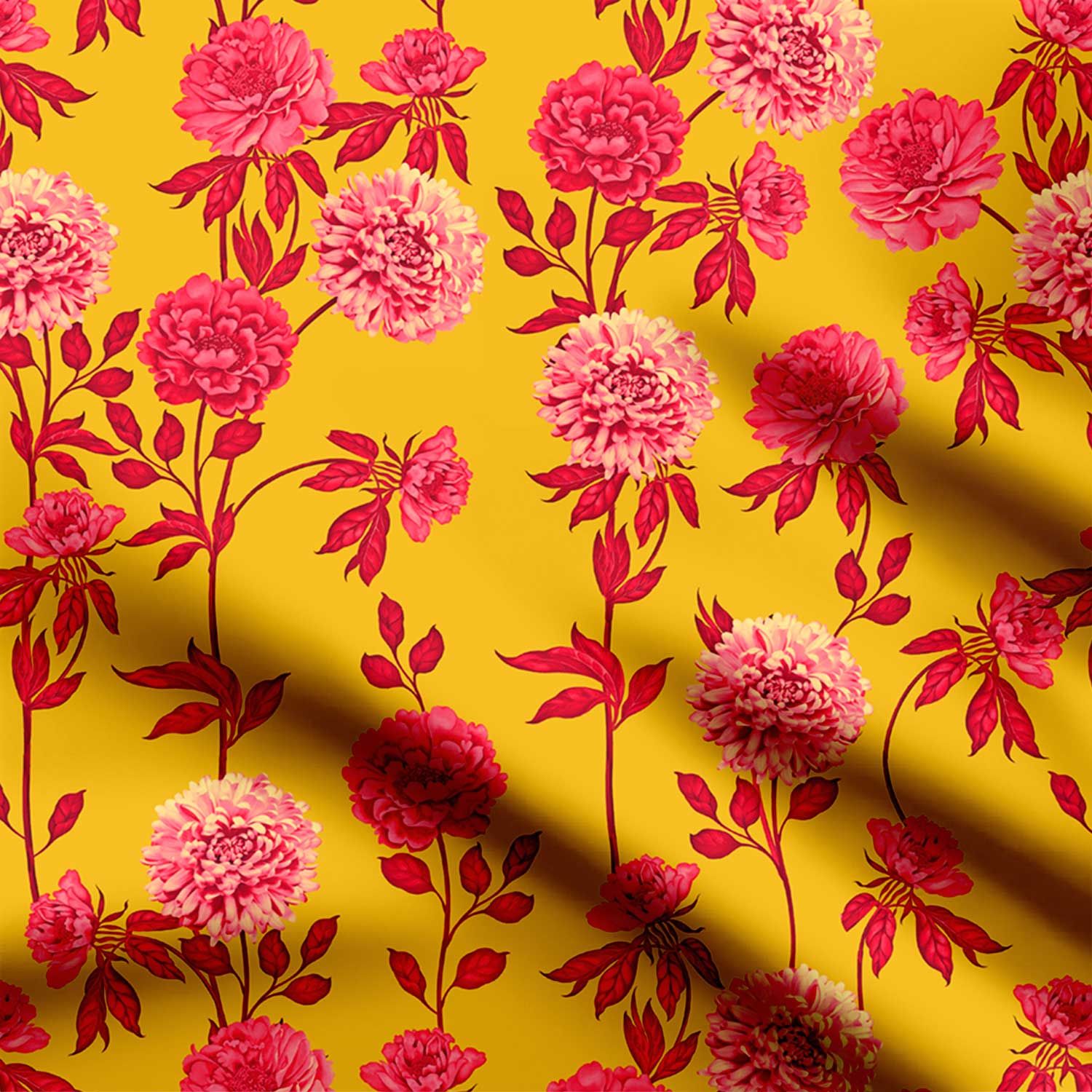Pomegranate  Branch Leaves Natural Crepe Fabric