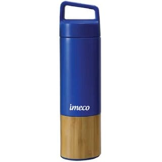 IMECO ECO-EDGE Bamboo Thermos Water Bottle 600 ml (Deep Blue), 24Hour Hot And Cold, Leakproof And Insulated