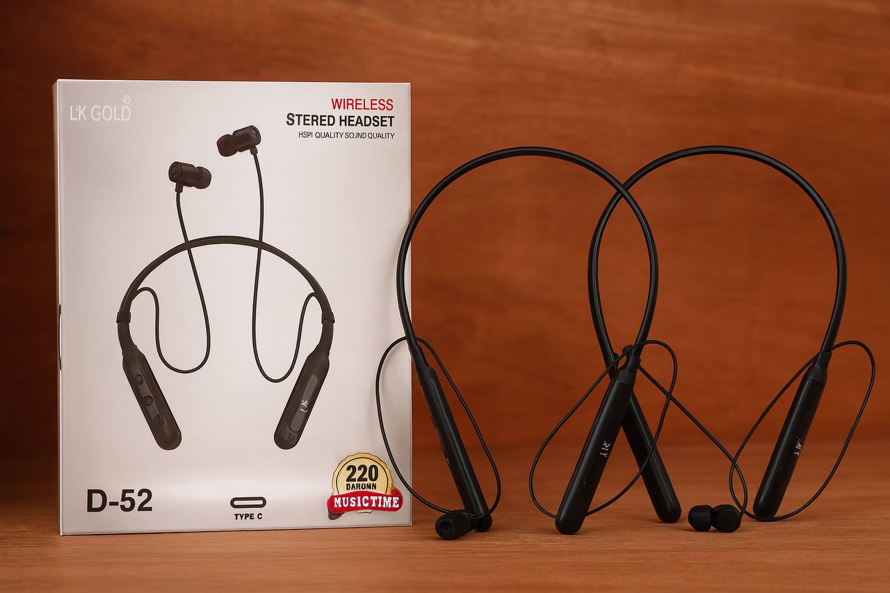 LK Gold D-52 Wireless Bluetooth Neckband Earphones with Mic, Deep Bass Stereo Sound, Magnetic Earbuds & Long Battery Backup
