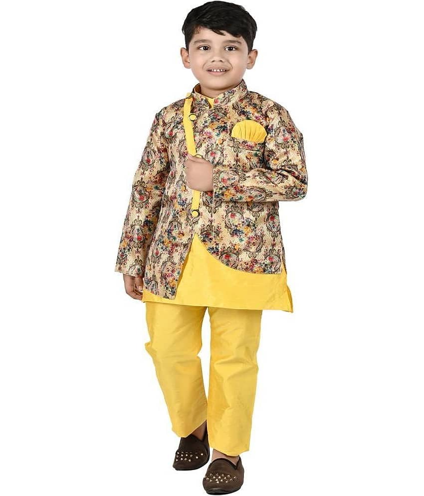 s muktar garments Boys Cotton Blend Yellow Kurta Pant Set ( Pack of 1 )