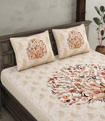 Pure Cotton Peacock Printed Bedsheet Set