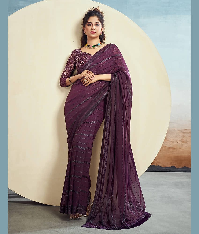 Satrani Georgette Embellished Saree With Unstitched Blouse Piece ( Teal )