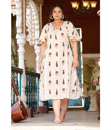 PrettyPlus by Desinoor.com Women Cotton Blend Printed A-line Dress ( Off White )