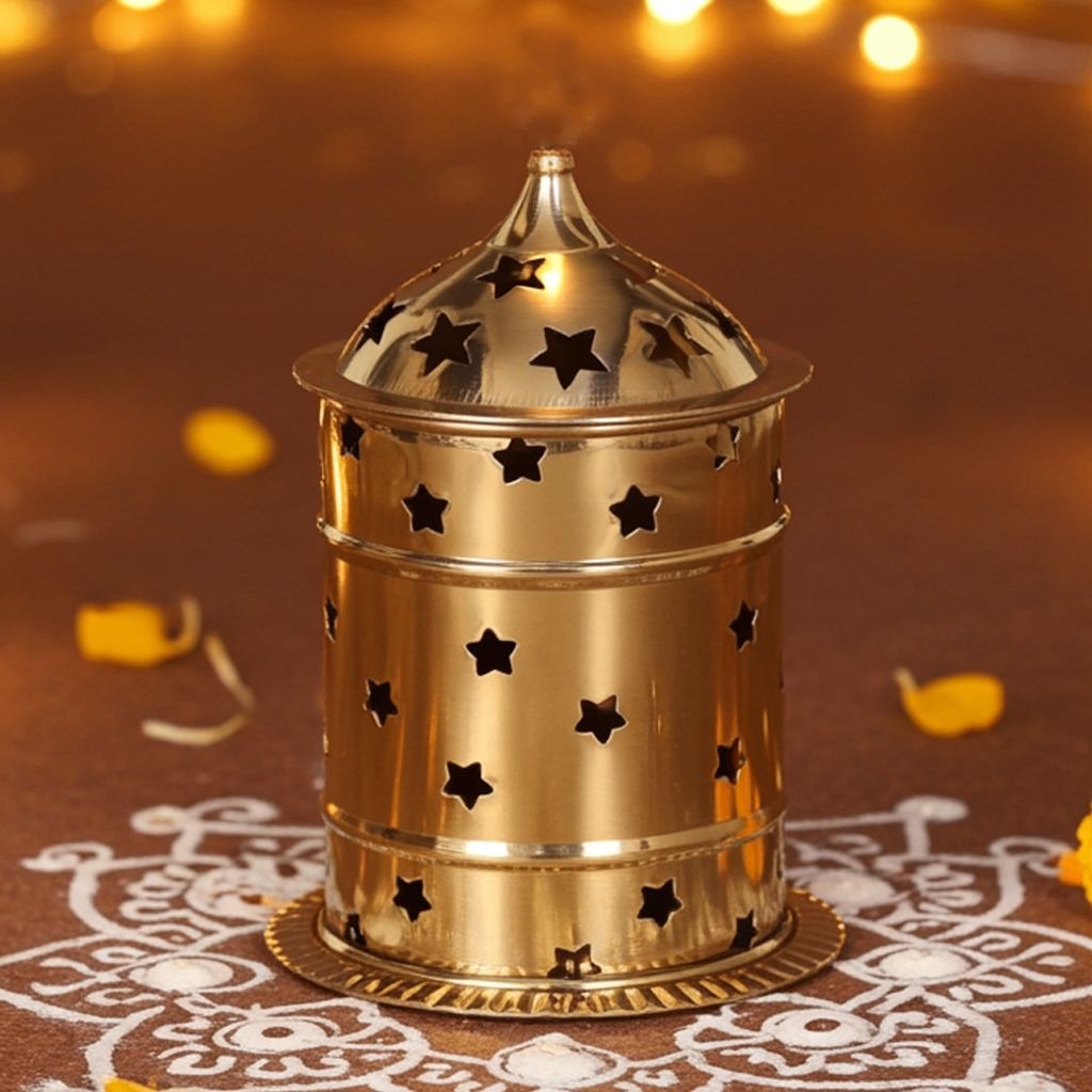 Brass Table Decor Oil Lamp, Deepak  - Antique Brass Hanging Diya for Décor, Height : 7.2 Inch (ZMAS539 D)
