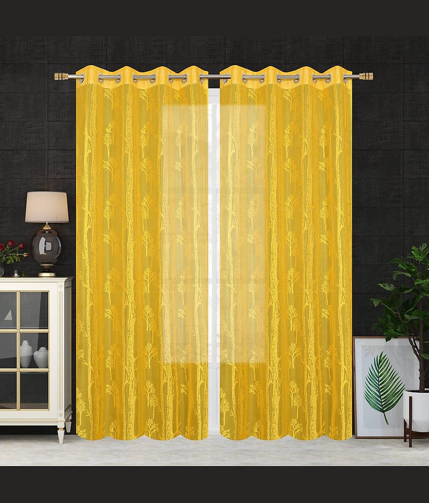 Homefab India SelfDesign Semi-Transparent Eyelet Door Curtain 7ft (Pack of 2) - Yellow