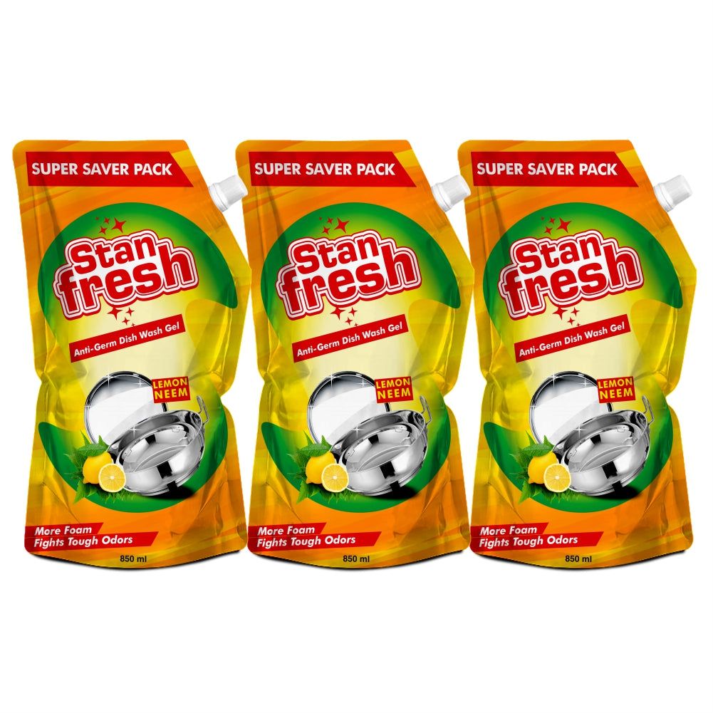 Stanfresh Anti-Germ Dishwash Gel - Lemon Neem 850ml (Pack Of 3)