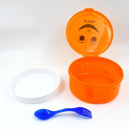 Smiley Plastic Lunch Box, Small Box With 2-in-1 Spoon Pack of 1 Smiley Plastic Lunch Box, Small Box With 2-in-1 Spoon Pack of 1