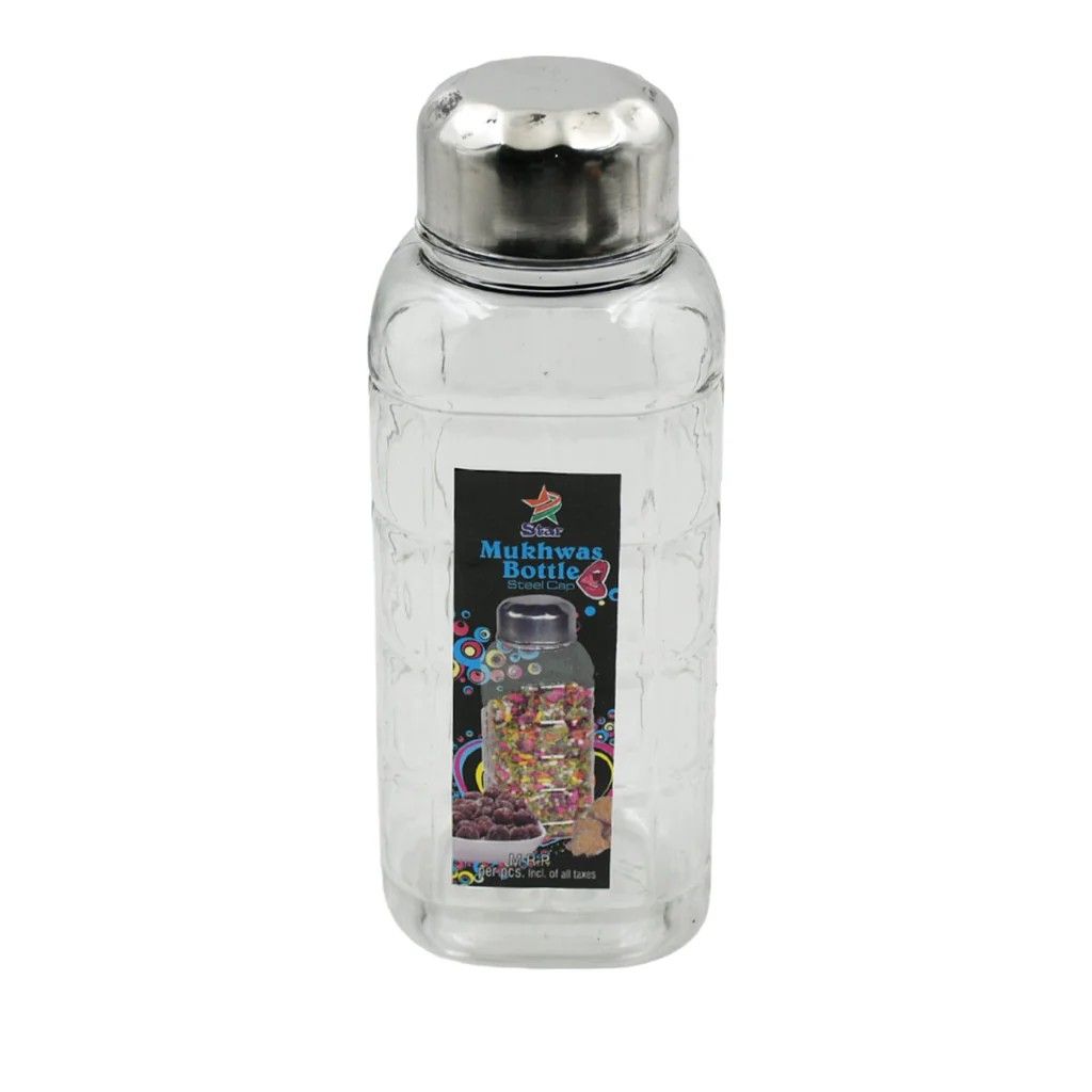 Plastic Transparent Mukhwas Bottle With Steel Cap or Mouth Freshener or Dry Fruits Multipurpose Air Tight and BPA Free Kitchen Storage Bottle