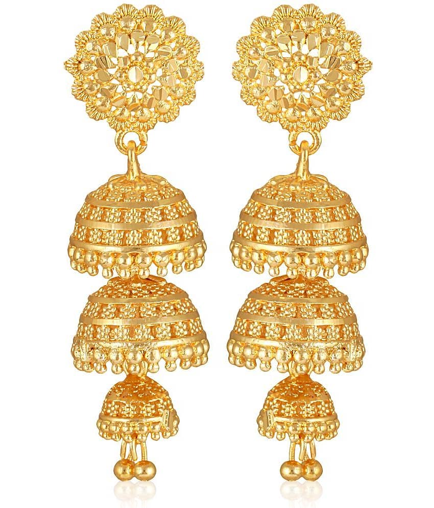 VIVASTRI Golden Jhumki Earrings ( Pack of 1 )