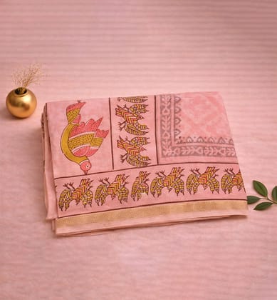 Gond Art Block Print Maheshwari Saree โ Heritage Tribal Motif Gond Art Block Print Maheshwari Saree โ Heritage Tribal Motif