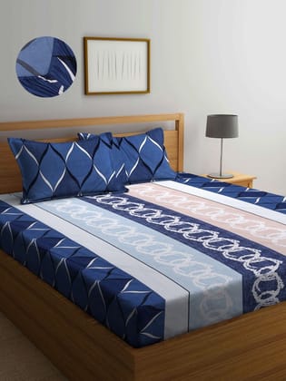 Orange & White Graphic 300 TC King Bedsheet with 2 Pillow Covers