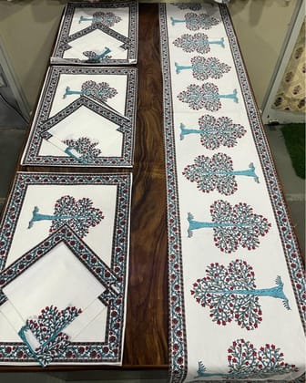 Natural Cotton Runner & Mat Set Blockprinted Off White
