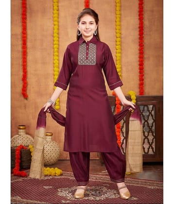 Aarika Girls Silk Patiala Kurta Set ( Pack of 1 , Wine )