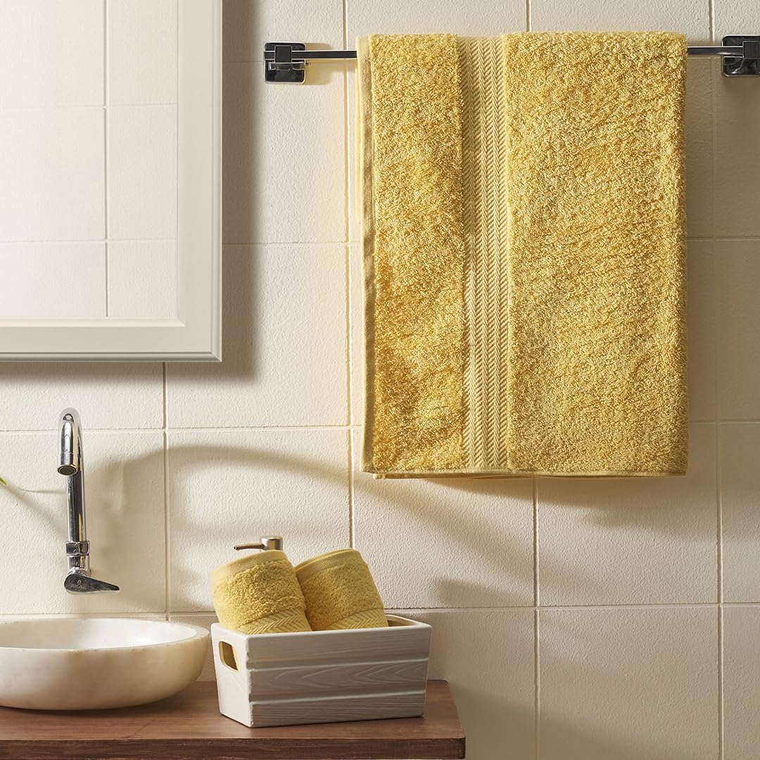 Ddecor - Pack of 3 Solid 500 GSM Bath and Hand Towel Set, Yellow