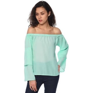 Purys Women Green Solid Off Shoulder Top