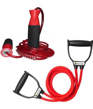 AJRO DEAL - Latex Double Toning Tube + Skipping Rope ( Pack of 2 )