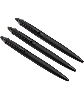 Srpc Set Of 3 Twist Mechanism Ballpoint Pens Black Metal Body Blue Refill