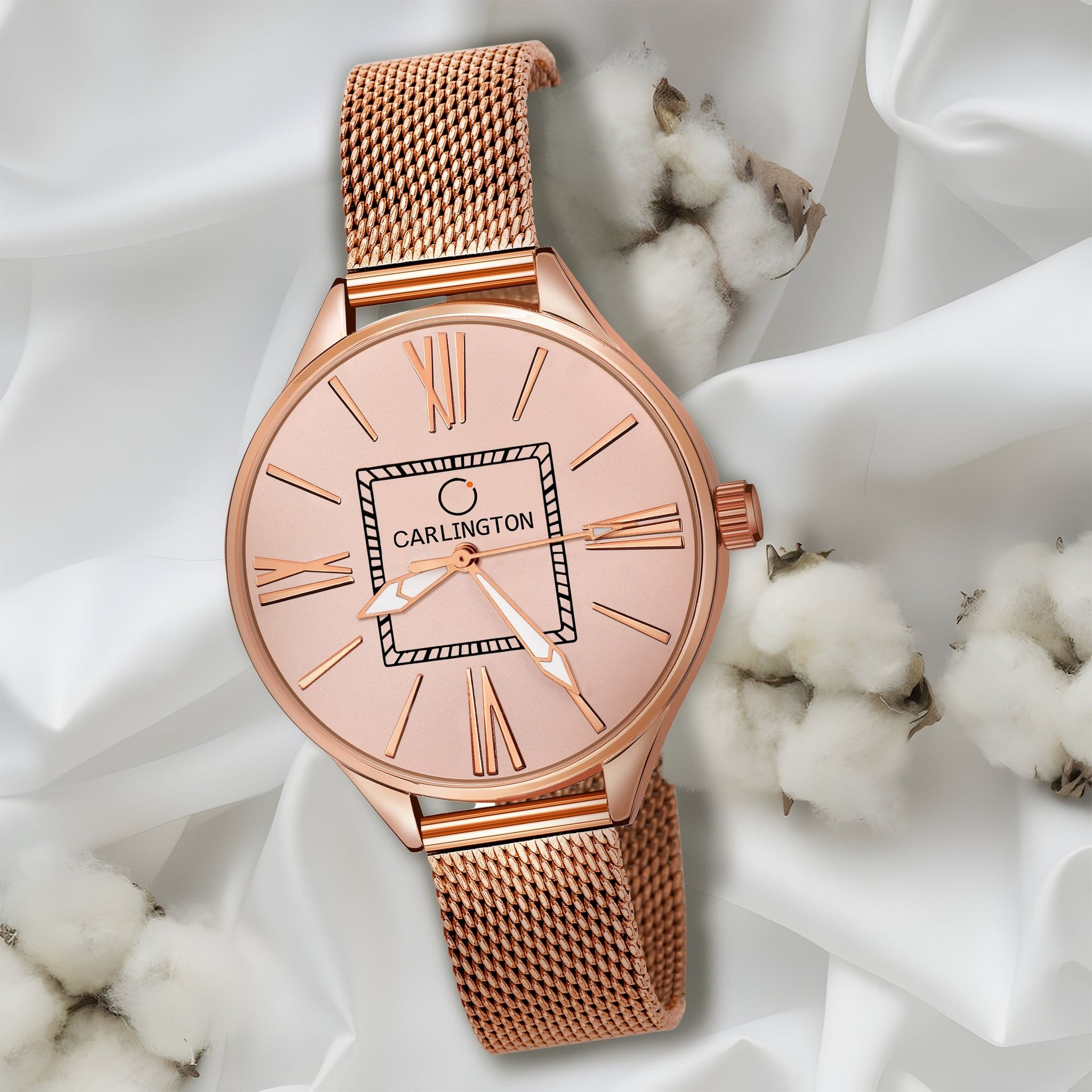 Carlington Elite Ladies Self Adjustable Mesh Strap Water Resistant Analog Watch - For Women CT2015-Rosegold
