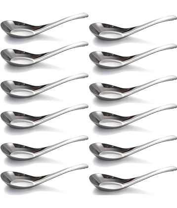 Dynore Soup Spoon Set of 12 Stainless Steel Soup Spoon Silver ( Pack of 12 )