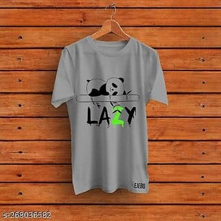 Trendy Mens Grey Printed Round Neck Polyester Summer T-shirts