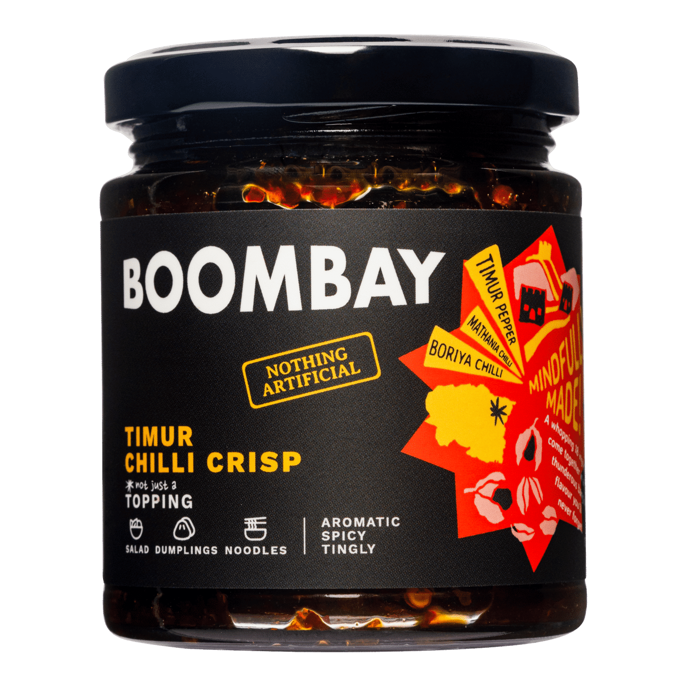 BOOMBAY Timur Chilli Crisp Topping - Use as a Salad Dressing, Spicy Flavour for Noodles, Dip for Dumplings, 190 gm