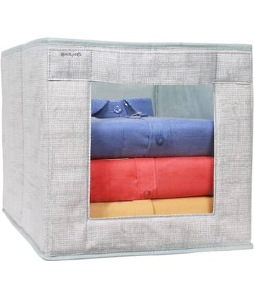 PrettyKrafts Toys Organizer,Shirt Stacker Closet, Fabric Storage Boxes for Shelf, Stackable Closet Bins for Toys & Kids Books with Transparent Window (Pack of 1) Jute Blue