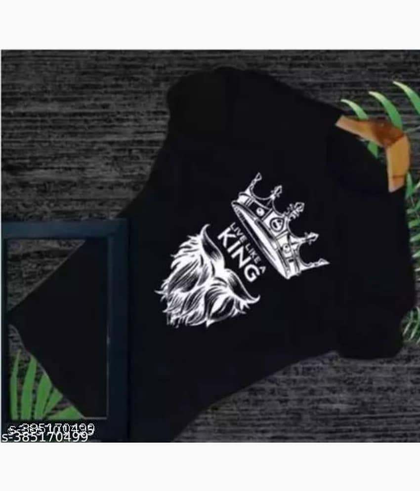TREND SKY Polyester Regular Fit Printed Half Sleeves Men's Round T-Shirt - Black ( Pack of 1 )