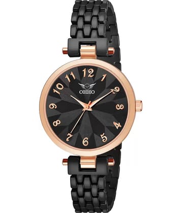 OHHO Black Metal Analog Womens Watch