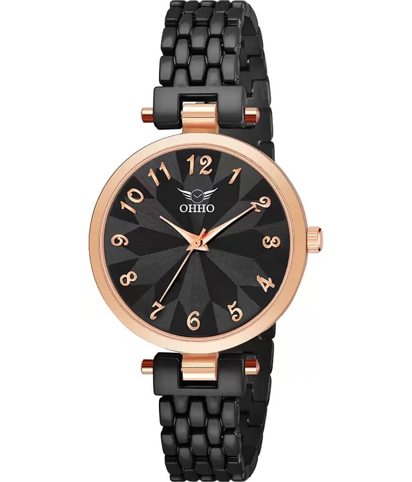 OHHO Black Metal Analog Womens Watch