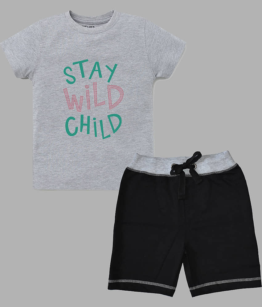 ETCHED DESIGN Pack of 1 Boys Cotton T-Shirt & Shorts Set ( Multicolor )