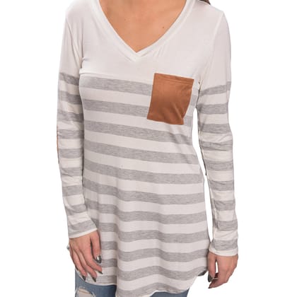 Kaamastra White Stripe Printed V Neck Tank Top