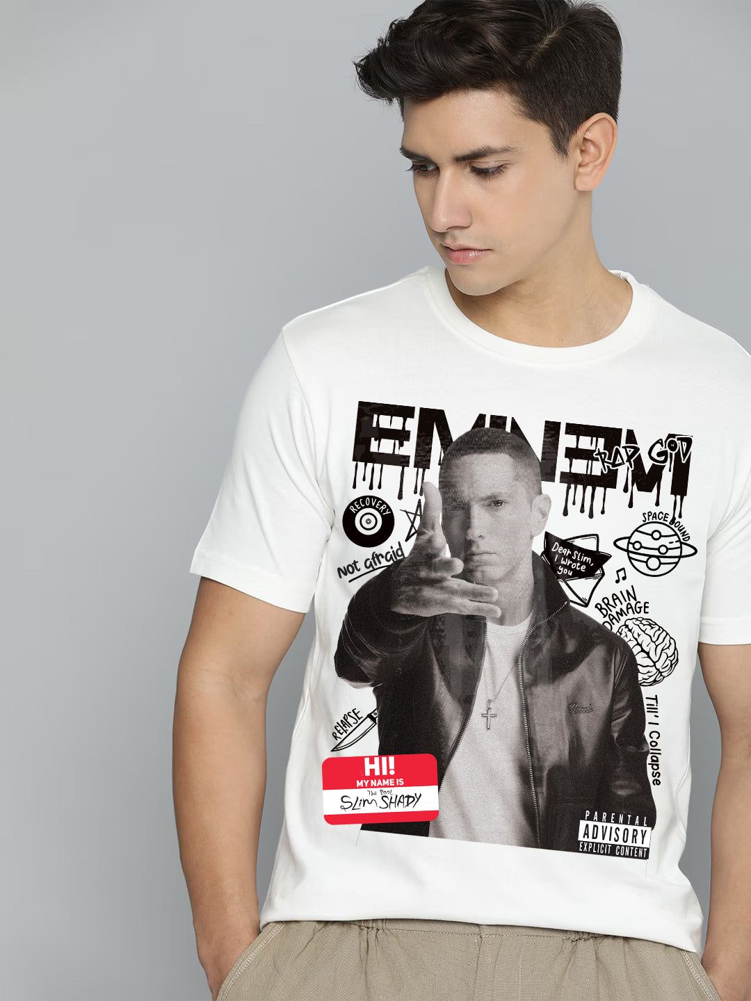 Eminem Half Sleeve T-Shirt-White / S