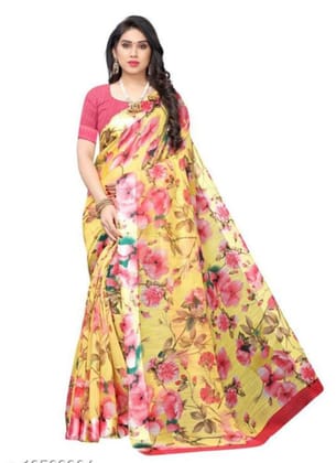 Generic Women's Cotton Silk Saree with Blouse (Multi Color, 5 - 6 Mtrs)