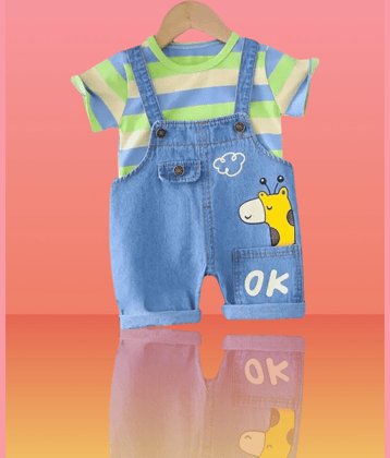 ODIMENT Pack of 1 Boys Cotton T-Shirt & Dungarees Set ( Green )