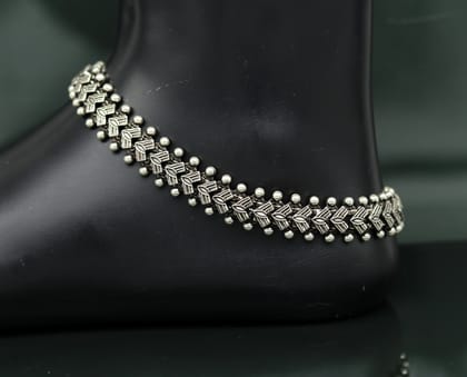 Indian Traditional cultural trendy 925 Sterling silver anklets foot bracelet gift for women's chunky jewelry ank01-Single Anklet