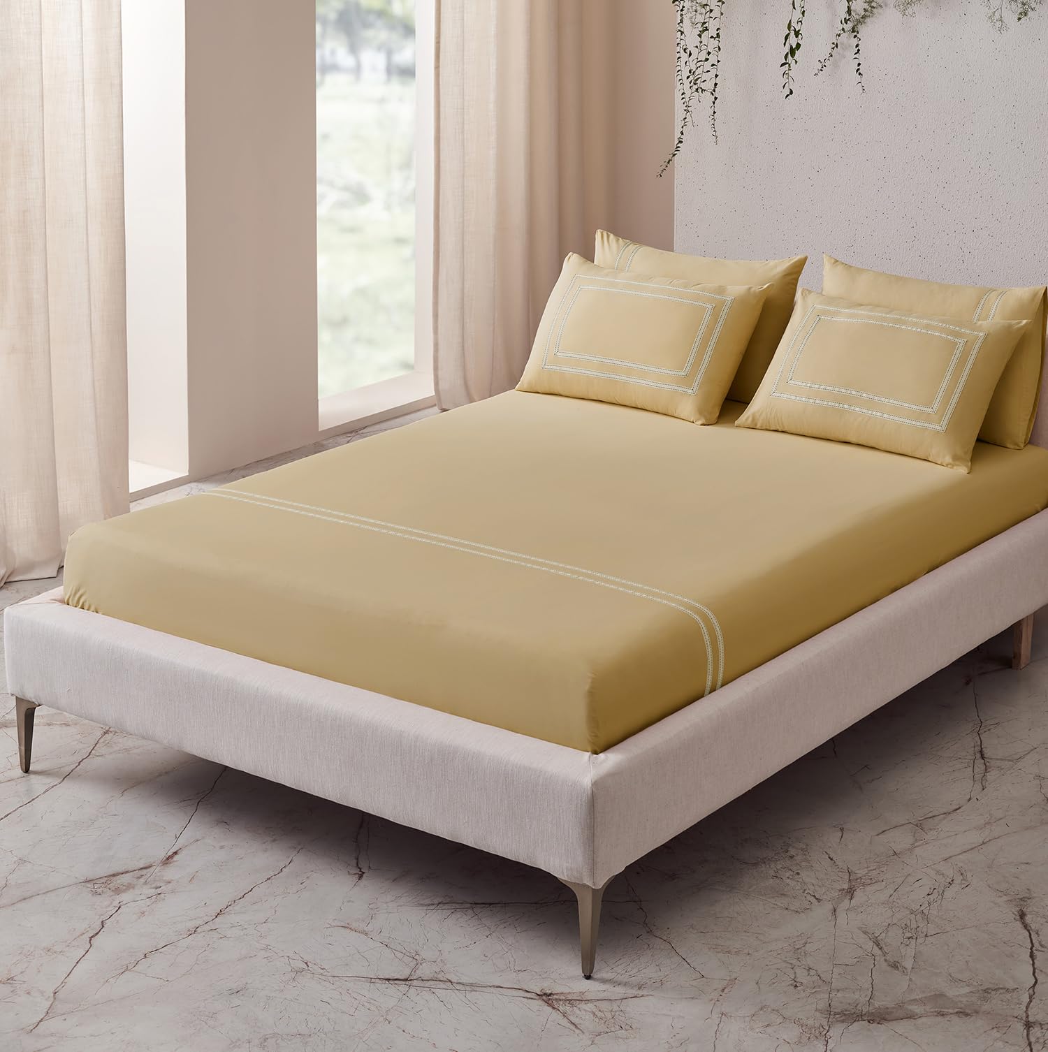 DDECOR - Astoria Collection 100% Cotton Contemporary Pattern 180TC Super King |274 CM X 274 CM| Beige