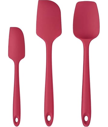 Baskety Red Silicone Large And Small Spatula With Cooking Spoon Set (Pack of 3)
