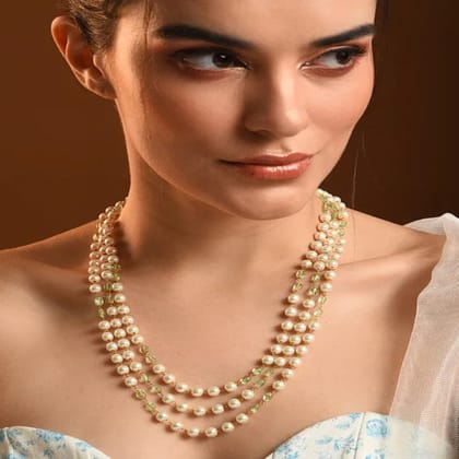 Mint White Beaded Layered Necklace with Pearls - MS356C