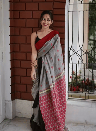 Trendy Linen Floral Printed Saree | Lightweight & Comfortable